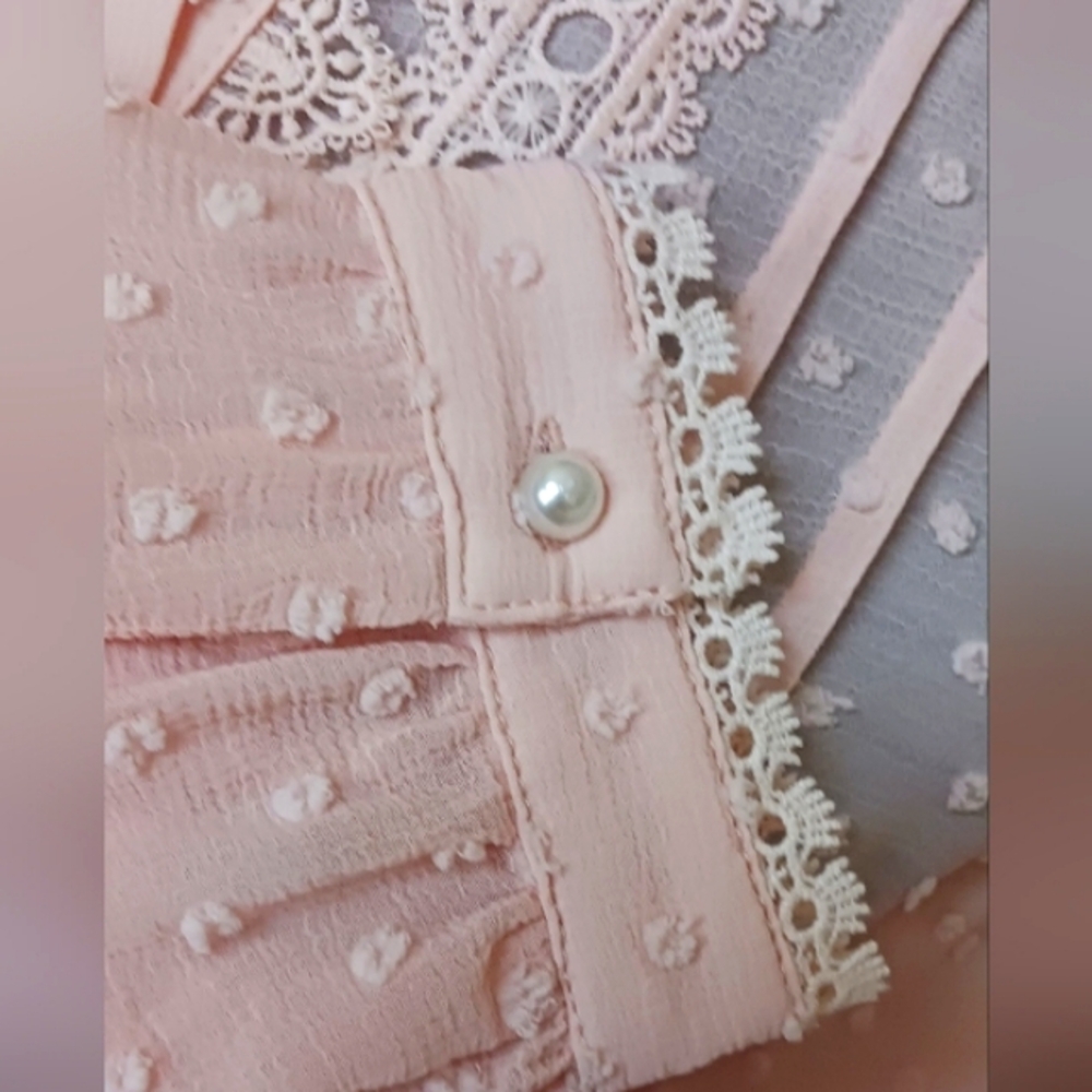 POL Swiss Dot Lace Accent Pale Pink Blouse NWOT  Small - Picture 6 of 13